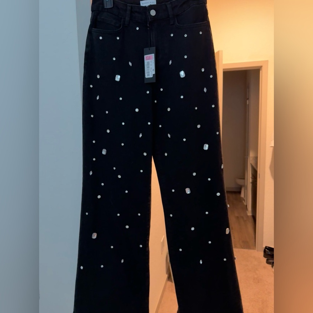 Gianni Bini Black with diamond studs Straight Leg Jeans